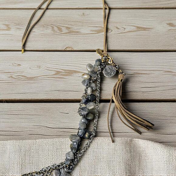 Designer JULIO Statement Gorgeous Labradorite Stones Multi Chain Layer Necklace - Picture 2 of 2